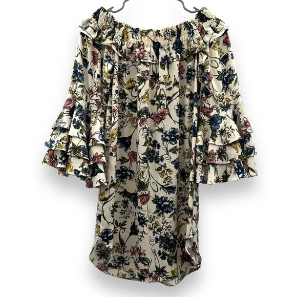 MISA Los Angeles Amal Multicolor Floral Off the Shoulder Ruffle Mini Dress Sz XS - Picture 6 of 12